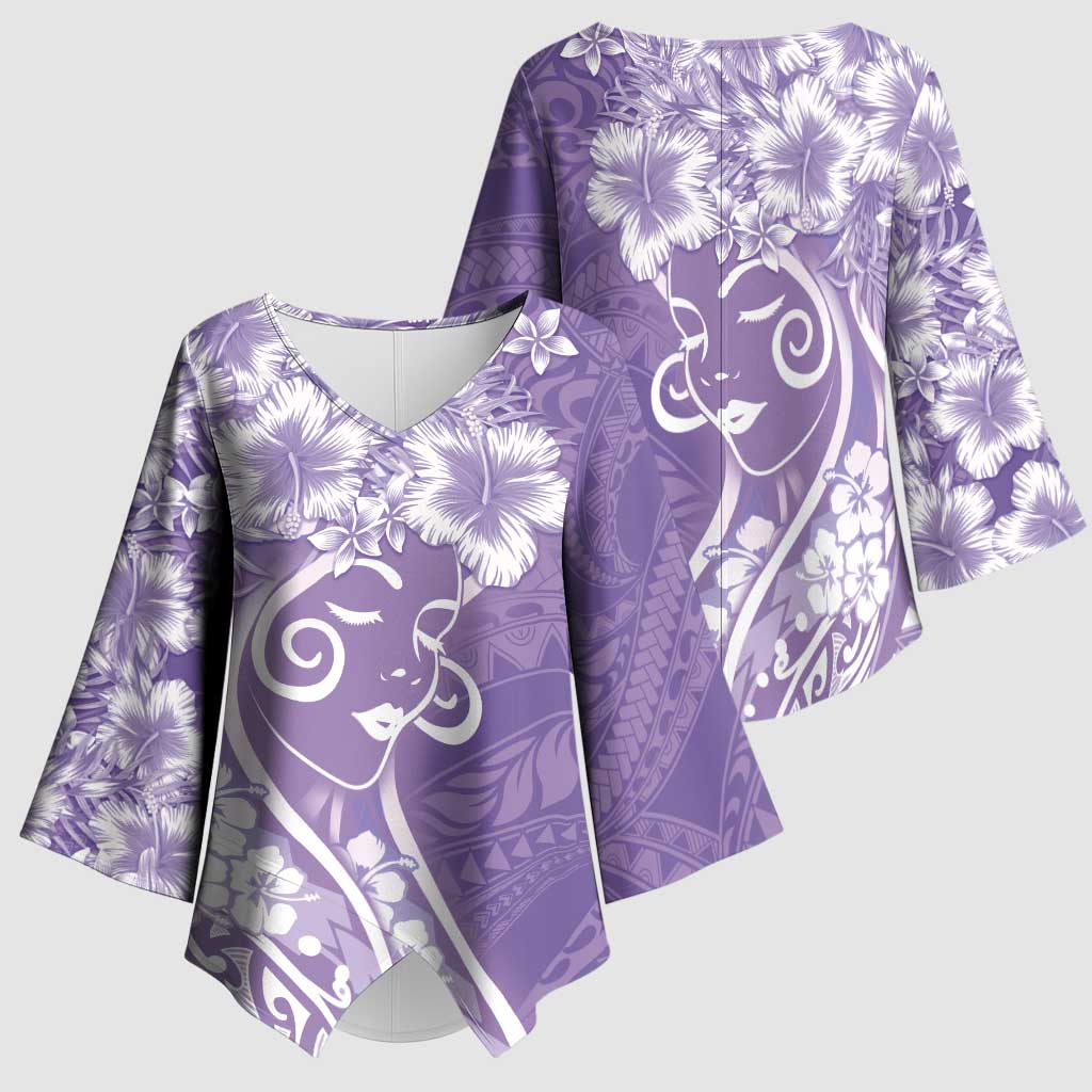 Polynesian Women's Day Kimono Sleeve Blouse Purple Hibiscus Flowers With Polynesian Pattern LT05 - Polynesian Pride