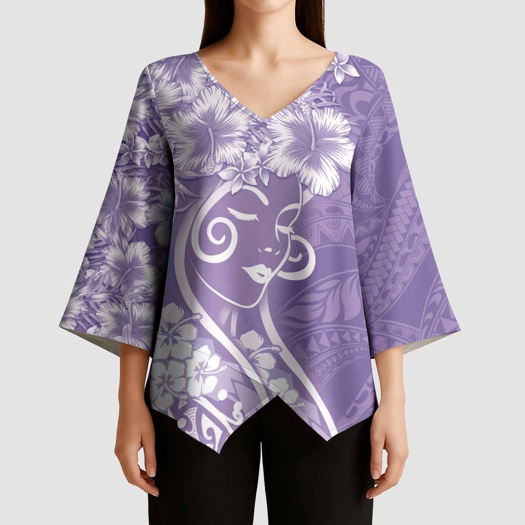 Polynesian Women's Day Kimono Sleeve Blouse Purple Hibiscus Flowers With Polynesian Pattern LT05 - Polynesian Pride