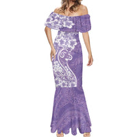 Polynesian Women's Day Mermaid Dress Purple Hibiscus Flowers With Polynesian Pattern