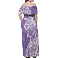 Polynesian Women's Day Off Shoulder Maxi Dress Purple Hibiscus Flowers With Polynesian Pattern LT05 - Polynesian Pride
