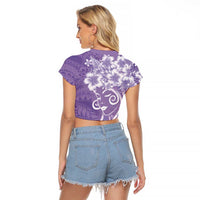 Polynesian Women's Day Raglan Cropped T Shirt Purple Hibiscus Flowers With Polynesian Pattern LT05 - Polynesian Pride