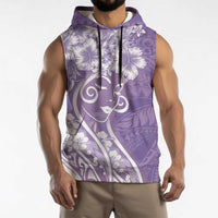 Polynesian Women's Day Sleeveless Hoodie Purple Hibiscus Flowers With Polynesian Pattern
