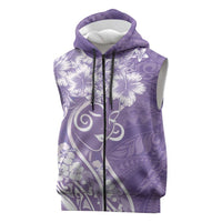Polynesian Women's Day Sleeveless Zip Hoodie Purple Hibiscus Flowers With Polynesian Pattern LT05 Purple - Polynesian Pride