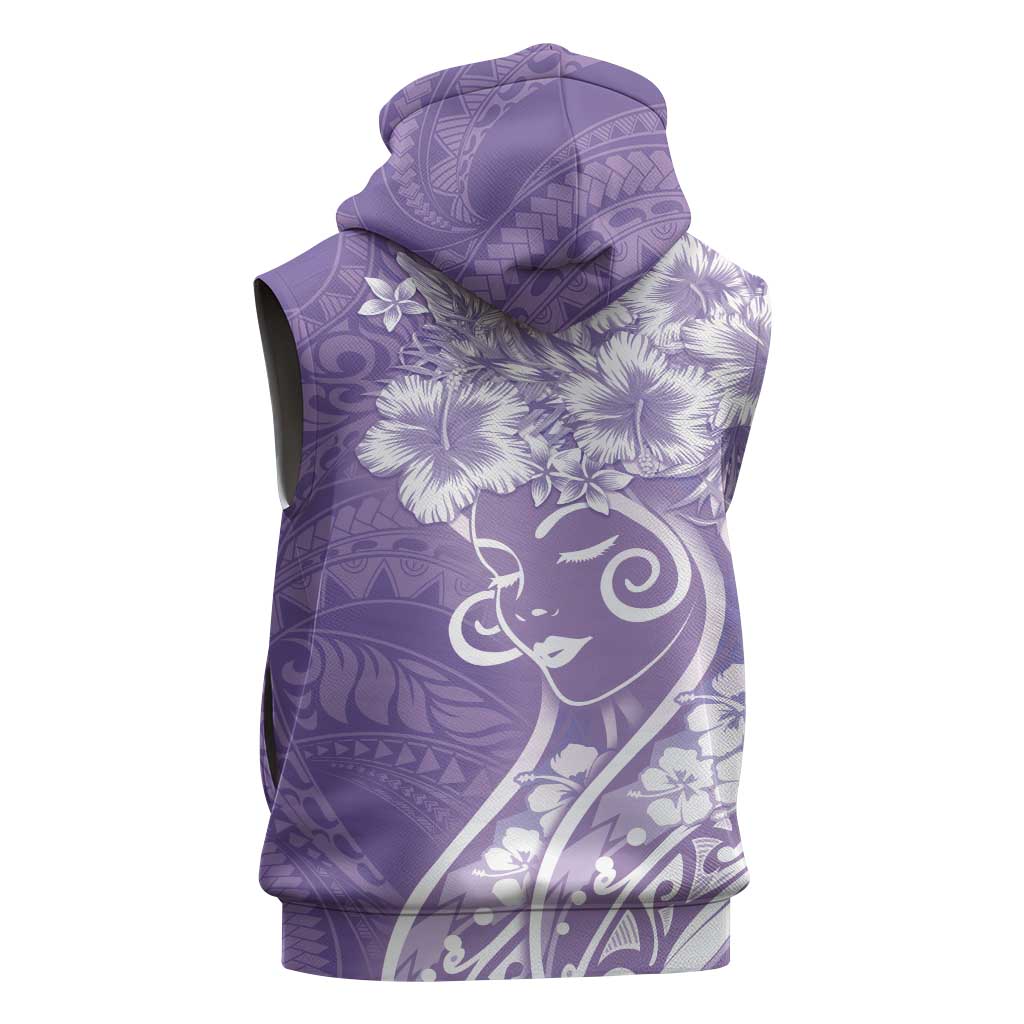 Polynesian Women's Day Sleeveless Zip Hoodie Purple Hibiscus Flowers With Polynesian Pattern LT05 - Polynesian Pride