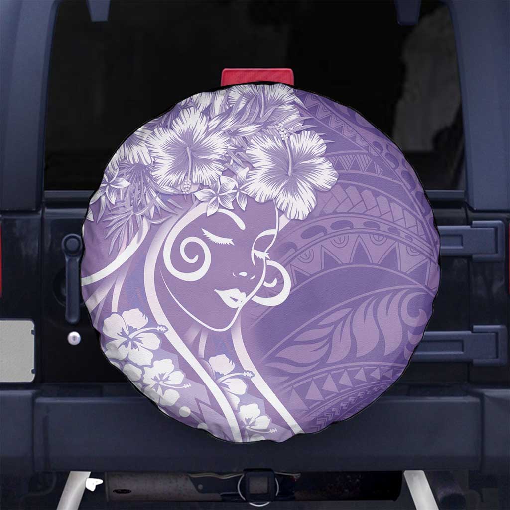 Polynesian Women's Day Spare Tire Cover Purple Hibiscus Flowers With Polynesian Pattern