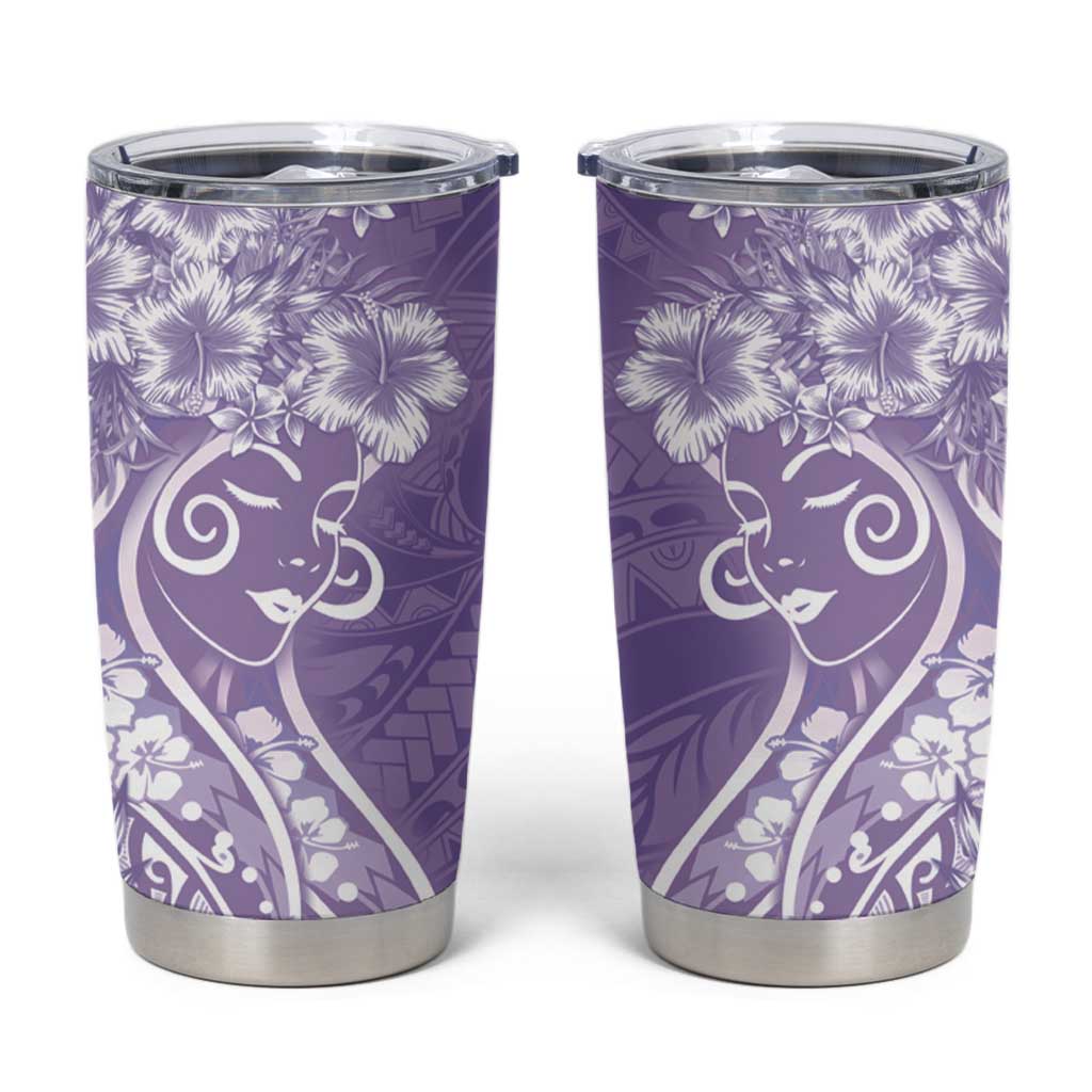 Polynesian Women's Day Tumbler Cup Purple Hibiscus Flowers With Polynesian Pattern