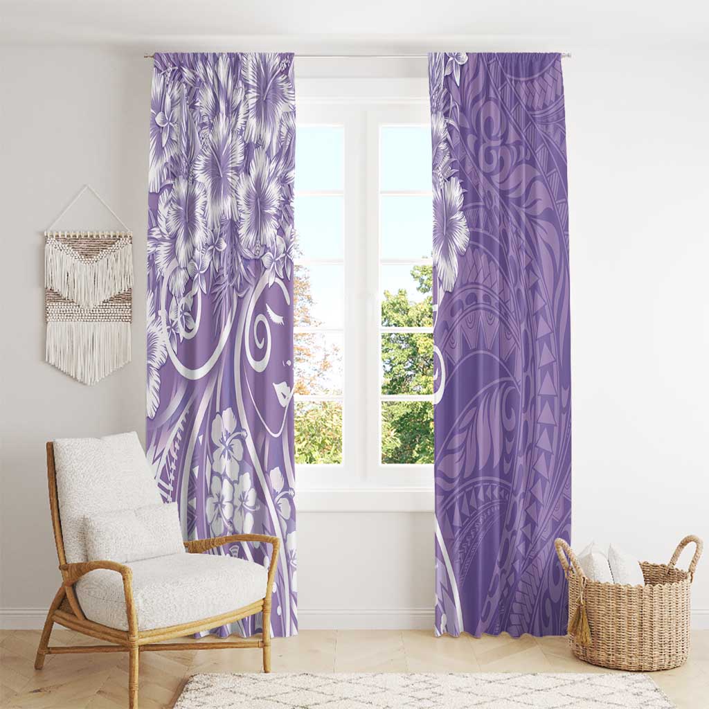 Polynesian Women's Day Window Curtain Purple Hibiscus Flowers With Polynesian Pattern