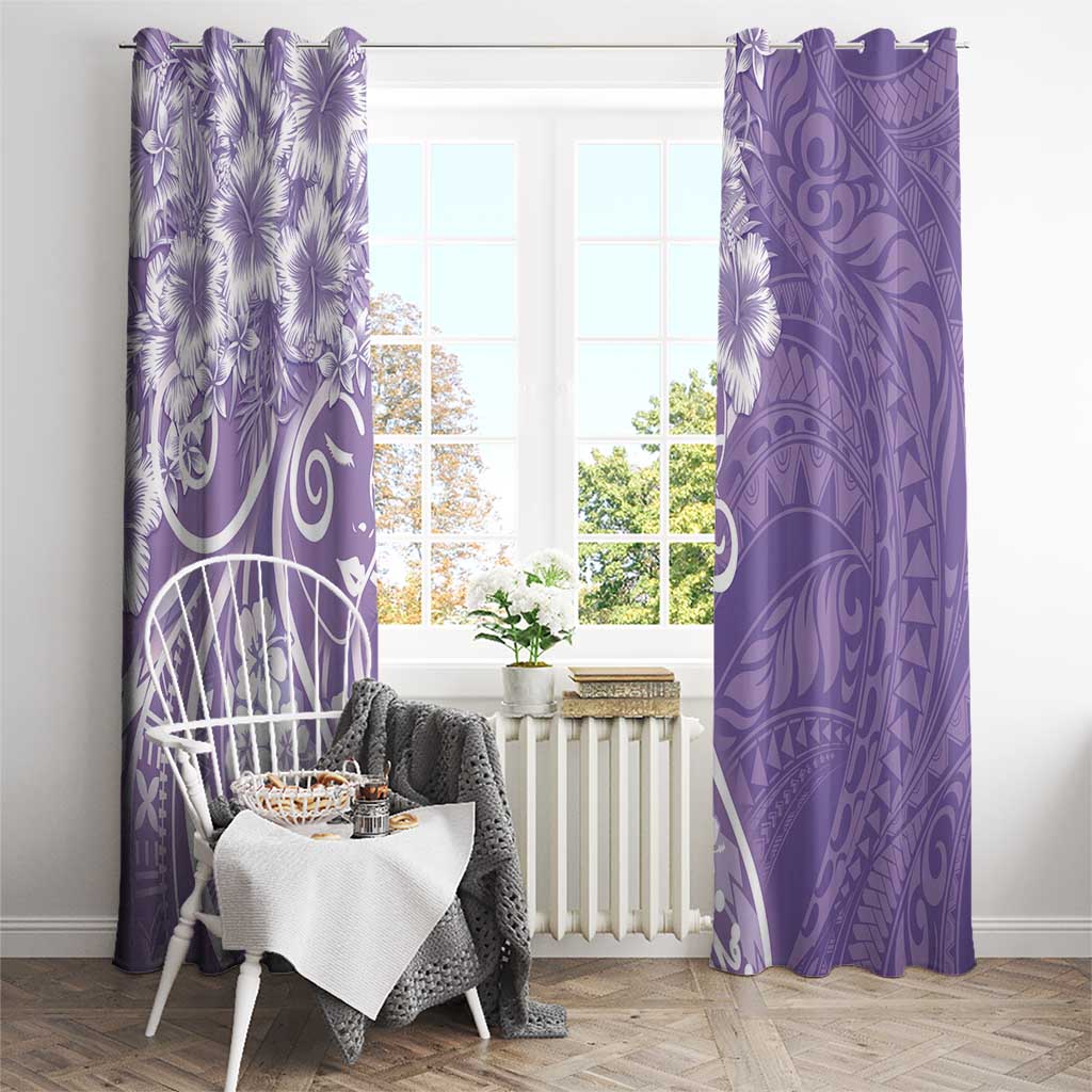 Polynesian Women's Day Window Curtain Purple Hibiscus Flowers With Polynesian Pattern