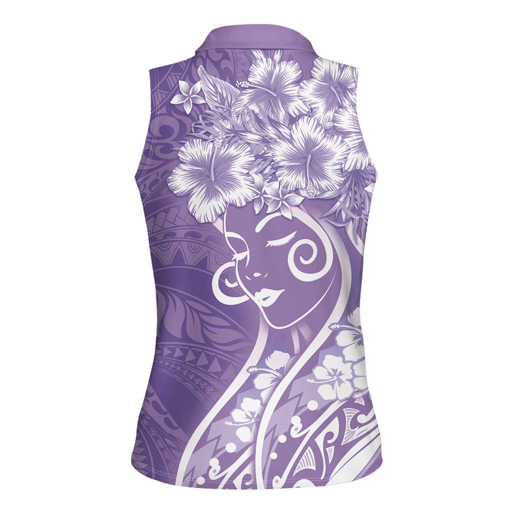 Polynesian Women's Day Women Sleeveless Polo Shirt Purple Hibiscus Flowers With Polynesian Pattern LT05 - Polynesian Pride