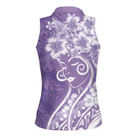 Polynesian Women's Day Women Sleeveless Polo Shirt Purple Hibiscus Flowers With Polynesian Pattern LT05 - Polynesian Pride