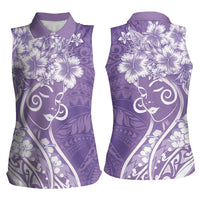 Polynesian Women's Day Women Sleeveless Polo Shirt Purple Hibiscus Flowers With Polynesian Pattern LT05 - Polynesian Pride