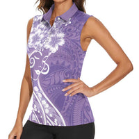 Polynesian Women's Day Women Sleeveless Polo Shirt Purple Hibiscus Flowers With Polynesian Pattern LT05 - Polynesian Pride