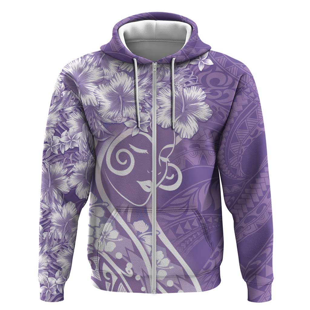 Polynesian Women's Day Zip Hoodie Purple Hibiscus Flowers With Polynesian Pattern LT05 Zip Hoodie Purple - Polynesian Pride