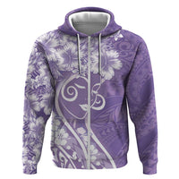 Polynesian Women's Day Zip Hoodie Purple Hibiscus Flowers With Polynesian Pattern LT05 Zip Hoodie Purple - Polynesian Pride