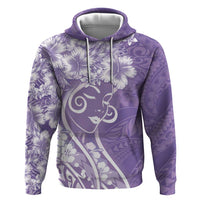 Polynesian Women's Day Zip Hoodie Purple Hibiscus Flowers With Polynesian Pattern LT05 Pullover Hoodie Purple - Polynesian Pride