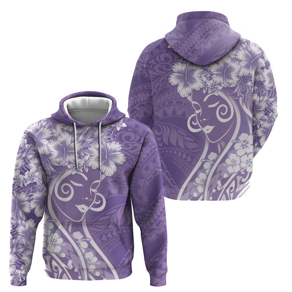 Polynesian Women's Day Zip Hoodie Purple Hibiscus Flowers With Polynesian Pattern LT05 - Polynesian Pride
