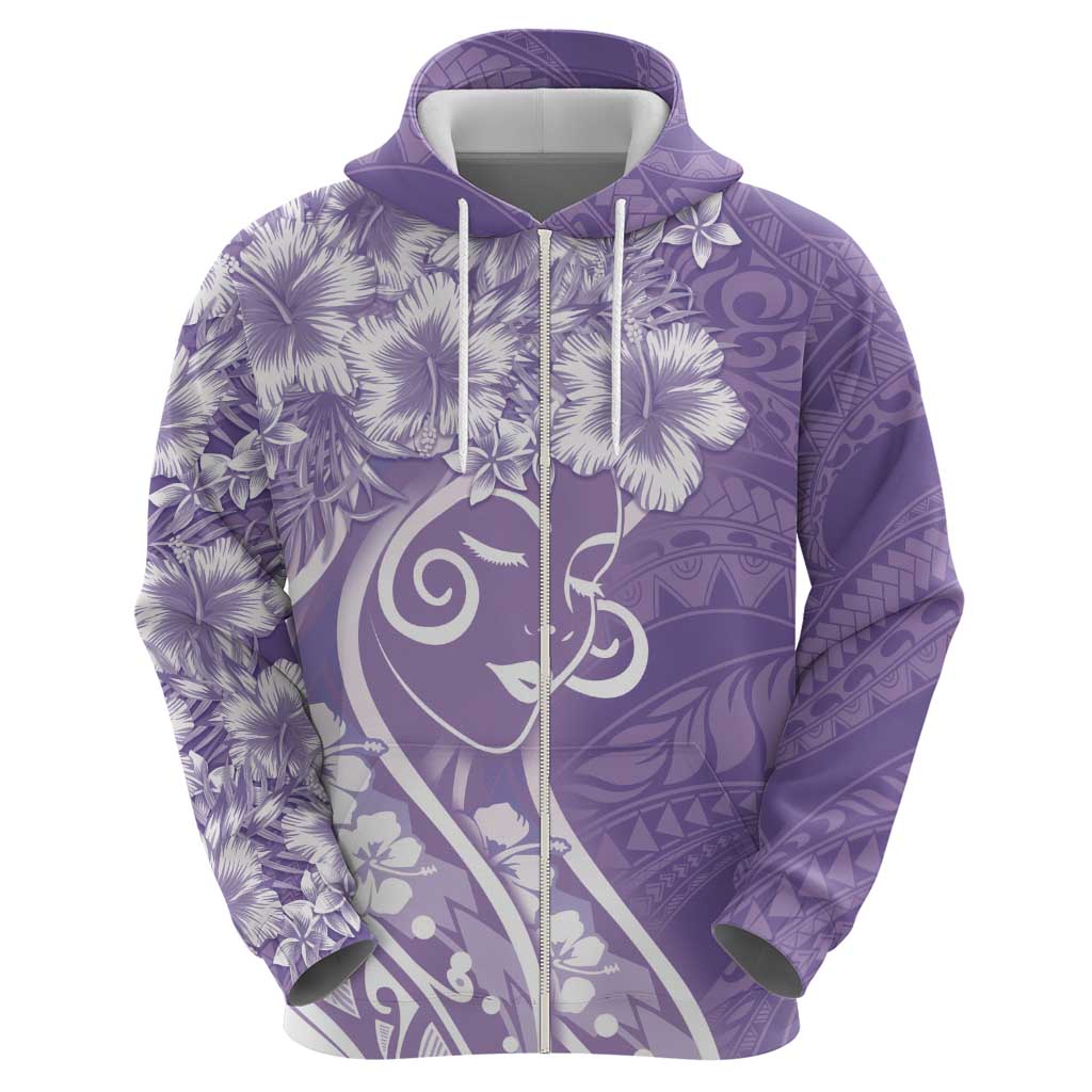 Polynesian Women's Day Zip Hoodie Purple Hibiscus Flowers With Polynesian Pattern LT05 - Polynesian Pride