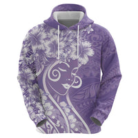 Polynesian Women's Day Zip Hoodie Purple Hibiscus Flowers With Polynesian Pattern LT05 - Polynesian Pride