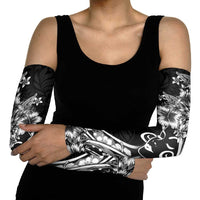 Polynesian Women's Day Arm Sleeves Black Hibiscus Flowers With Polynesian Pattern