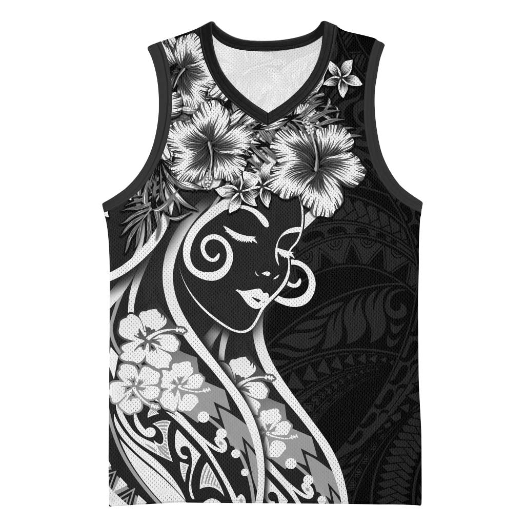Polynesian Women's Day Basketball Jersey Black Hibiscus Flowers With Polynesian Pattern LT05 Unisex Black - Polynesian Pride