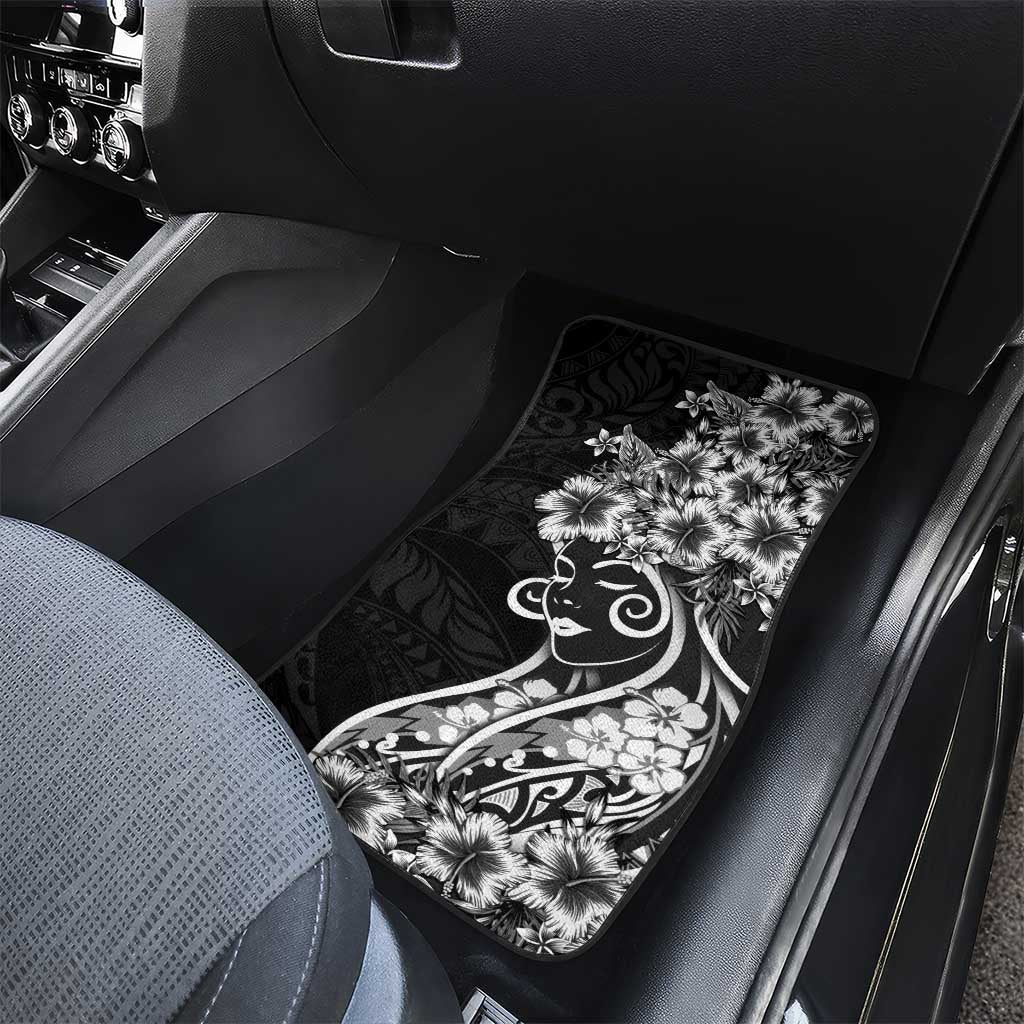 Polynesian Women's Day Car Mats Black Hibiscus Flowers With Polynesian Pattern