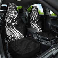 Polynesian Women's Day Car Seat Cover Black Hibiscus Flowers With Polynesian Pattern