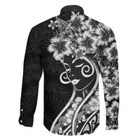 Polynesian Women's Day Family Matching Long Sleeve Bodycon Dress and Hawaiian Shirt Black Hibiscus Flowers With Polynesian Pattern