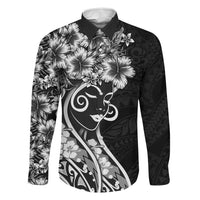 Polynesian Women's Day Family Matching Mermaid Dress and Hawaiian Shirt Black Hibiscus Flowers With Polynesian Pattern