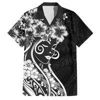 Polynesian Women's Day Family Matching Off The Shoulder Long Sleeve Dress and Hawaiian Shirt Black Hibiscus Flowers With Polynesian Pattern