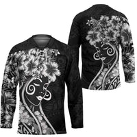 Polynesian Women's Day Hockey Jersey Black Hibiscus Flowers With Polynesian Pattern LT05 - Polynesian Pride