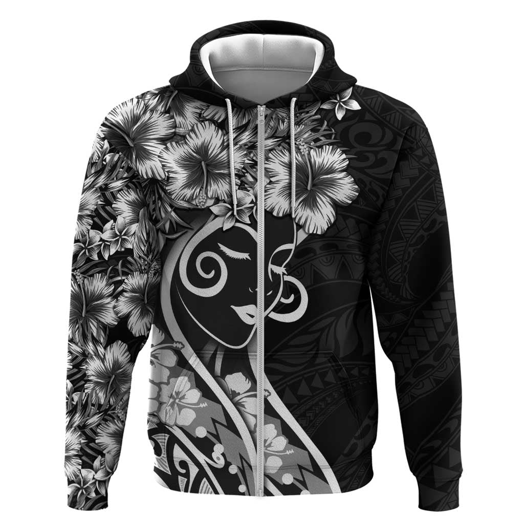 Polynesian Women's Day Hoodie Black Hibiscus Flowers With Polynesian Pattern LT05 Zip Hoodie Black - Polynesian Pride
