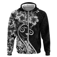 Polynesian Women's Day Hoodie Black Hibiscus Flowers With Polynesian Pattern LT05 Zip Hoodie Black - Polynesian Pride