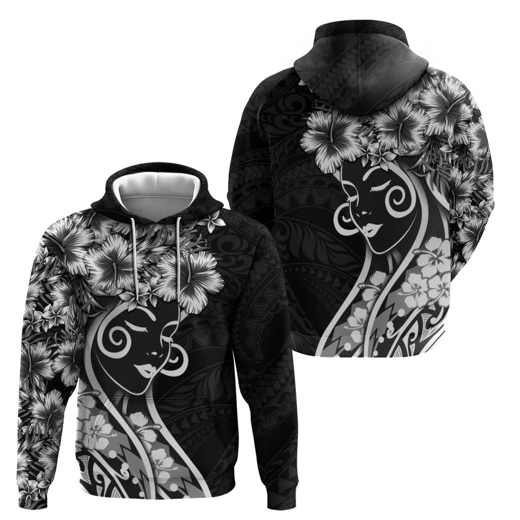 Polynesian Women's Day Hoodie Black Hibiscus Flowers With Polynesian Pattern LT05 - Polynesian Pride