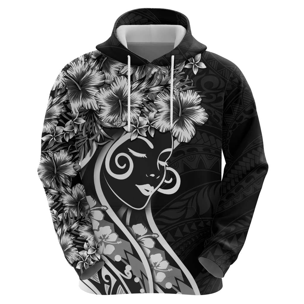 Polynesian Women's Day Hoodie Black Hibiscus Flowers With Polynesian Pattern LT05 - Polynesian Pride