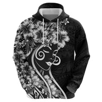 Polynesian Women's Day Hoodie Black Hibiscus Flowers With Polynesian Pattern LT05 - Polynesian Pride