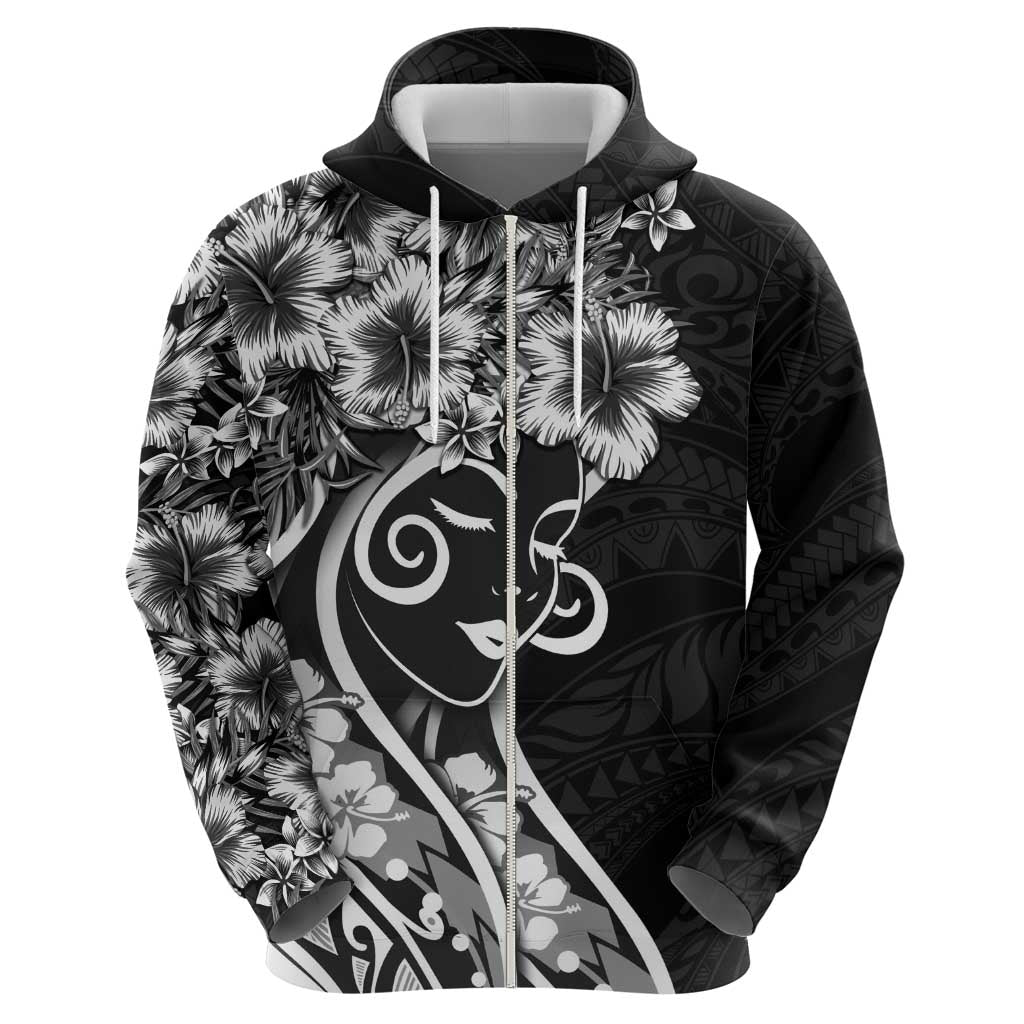 Polynesian Women's Day Hoodie Black Hibiscus Flowers With Polynesian Pattern LT05 - Polynesian Pride