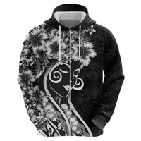 Polynesian Women's Day Hoodie Black Hibiscus Flowers With Polynesian Pattern LT05 - Polynesian Pride
