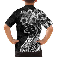Polynesian Women's Day Kid Hawaiian Shirt Black Hibiscus Flowers With Polynesian Pattern LT05 - Polynesian Pride