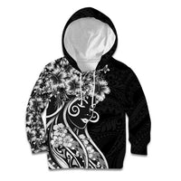 Polynesian Women's Day Kid Hoodie Black Hibiscus Flowers With Polynesian Pattern LT05 Hoodie Black - Polynesian Pride