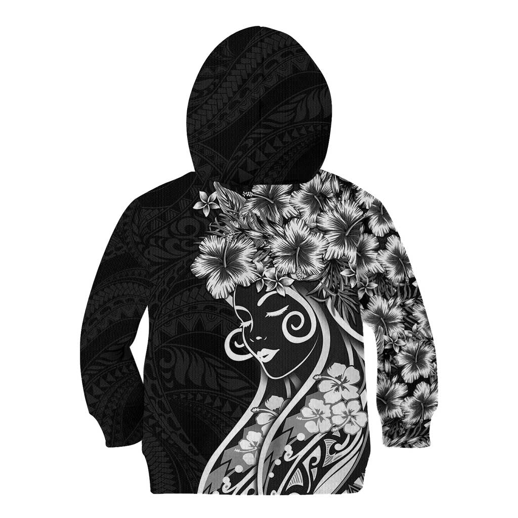 Polynesian Women's Day Kid Hoodie Black Hibiscus Flowers With Polynesian Pattern LT05 - Polynesian Pride