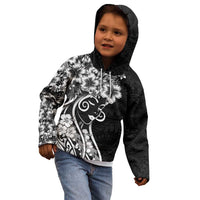Polynesian Women's Day Kid Hoodie Black Hibiscus Flowers With Polynesian Pattern LT05 - Polynesian Pride