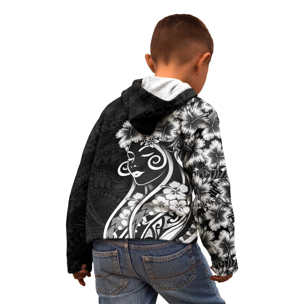 Polynesian Women's Day Kid Hoodie Black Hibiscus Flowers With Polynesian Pattern LT05 - Polynesian Pride