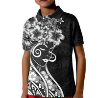 Polynesian Women's Day Kid Polo Shirt Black Hibiscus Flowers With Polynesian Pattern LT05 Kid Black - Polynesian Pride
