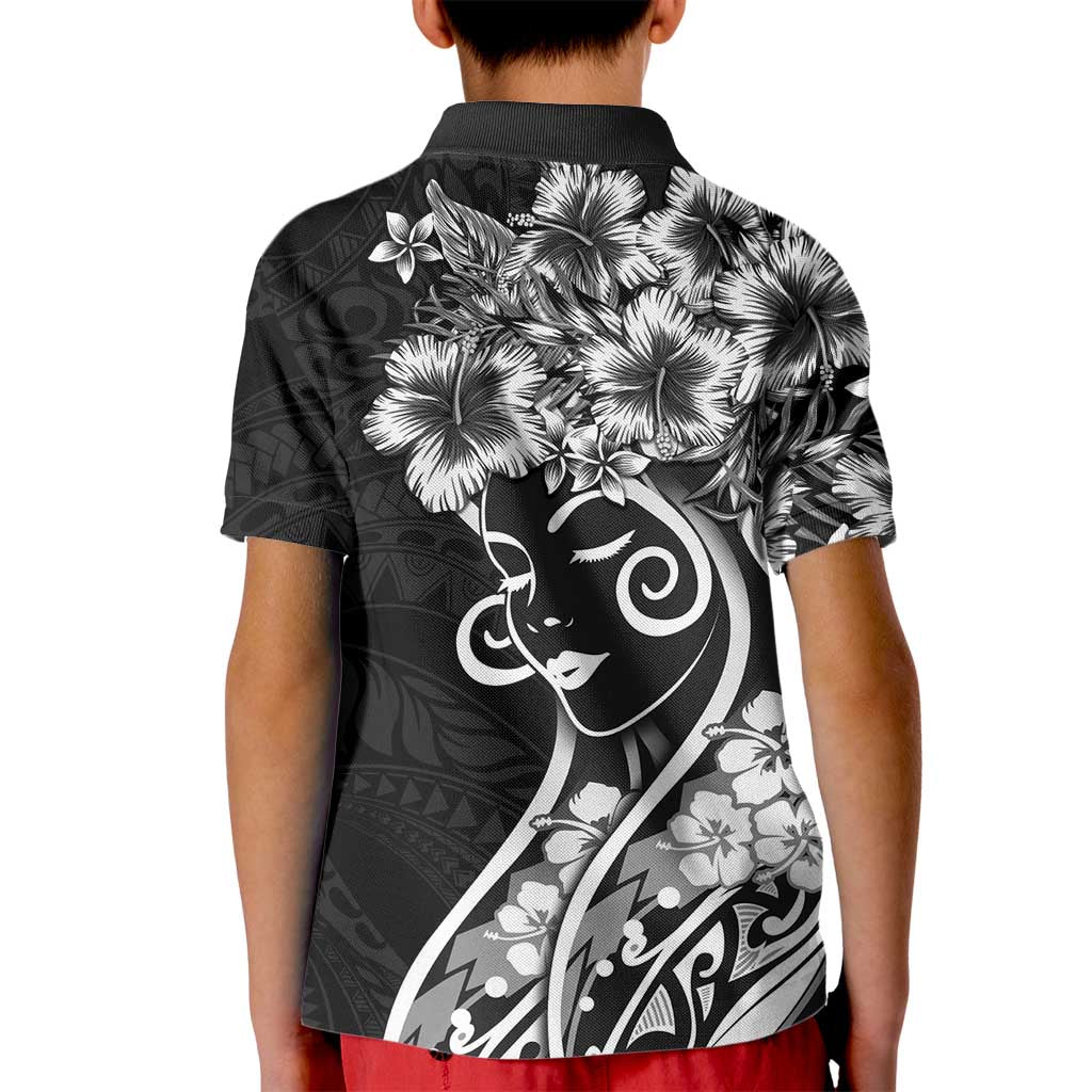 Polynesian Women's Day Kid Polo Shirt Black Hibiscus Flowers With Polynesian Pattern LT05 - Polynesian Pride