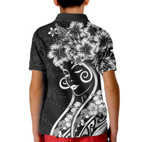 Polynesian Women's Day Kid Polo Shirt Black Hibiscus Flowers With Polynesian Pattern LT05 - Polynesian Pride