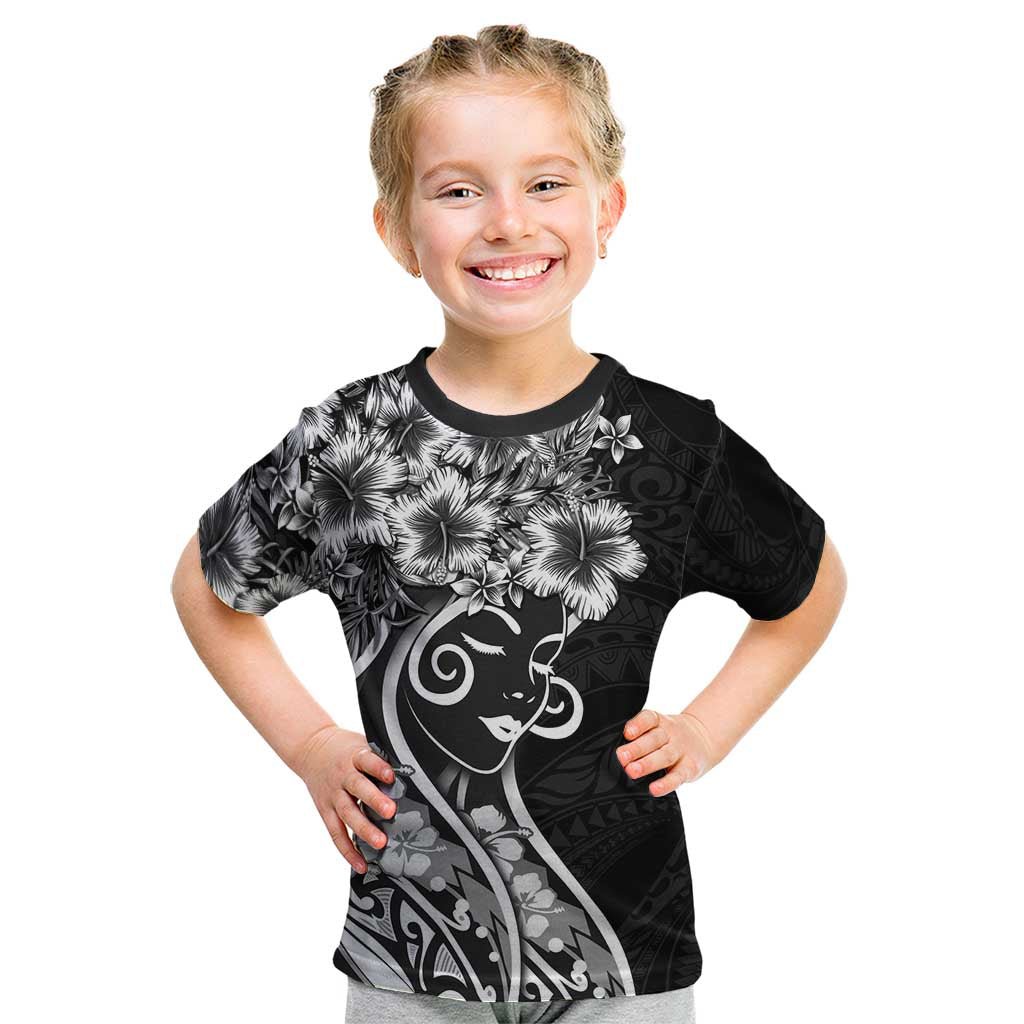 Polynesian Women's Day Kid T Shirt Black Hibiscus Flowers With Polynesian Pattern LT05 Black - Polynesian Pride