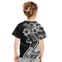 Polynesian Women's Day Kid T Shirt Black Hibiscus Flowers With Polynesian Pattern LT05 - Polynesian Pride
