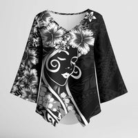 Polynesian Women's Day Kimono Sleeve Blouse Black Hibiscus Flowers With Polynesian Pattern LT05 Female Black - Polynesian Pride