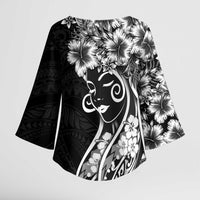Polynesian Women's Day Kimono Sleeve Blouse Black Hibiscus Flowers With Polynesian Pattern LT05 - Polynesian Pride