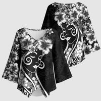 Polynesian Women's Day Kimono Sleeve Blouse Black Hibiscus Flowers With Polynesian Pattern LT05 - Polynesian Pride